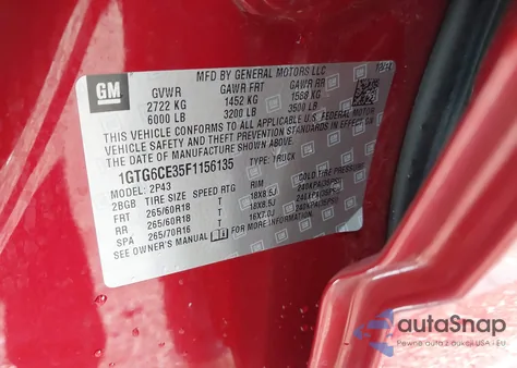 2015 GMC Canyon Slt из США, поврежденный, VIN 1GTG6CE35F1156135